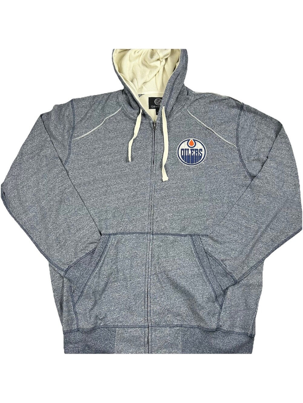 Edmonton Oilers NHL Full Zip Hoodie Men's Size Large Gray Distressed Y2K Glll